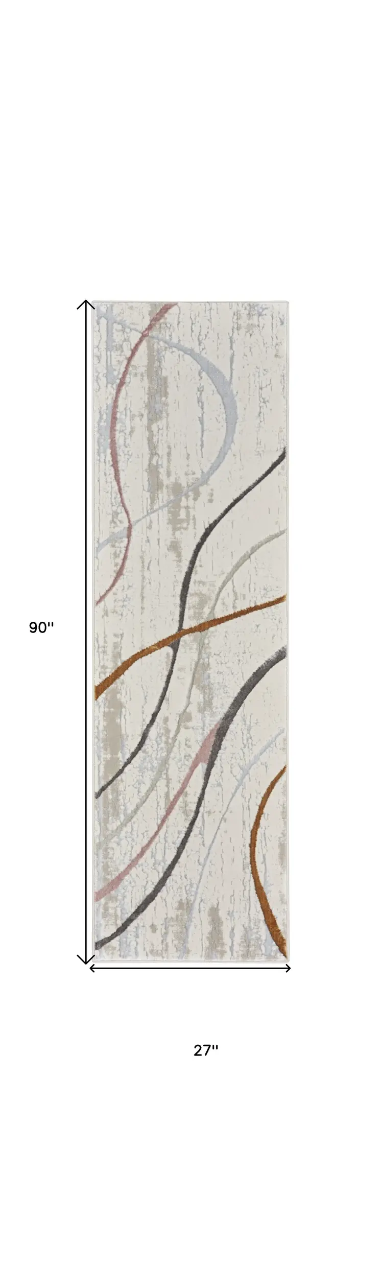 8' Ivory Black and Brown Abstract Non Skid Runner Rug