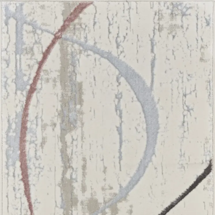 8' Ivory Black and Brown Abstract Non Skid Runner Rug