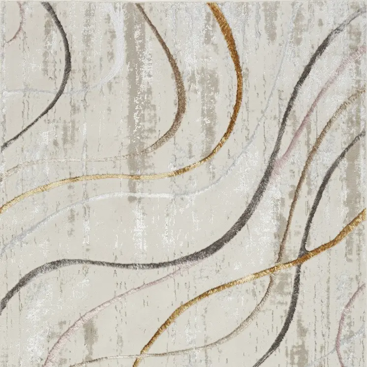 4' X 6' Ivory Black and Brown Abstract Non Skid Area Rug