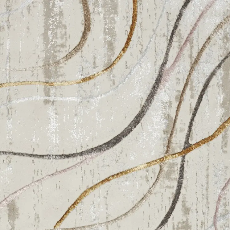 4' X 6' Ivory Black and Brown Abstract Non Skid Area Rug