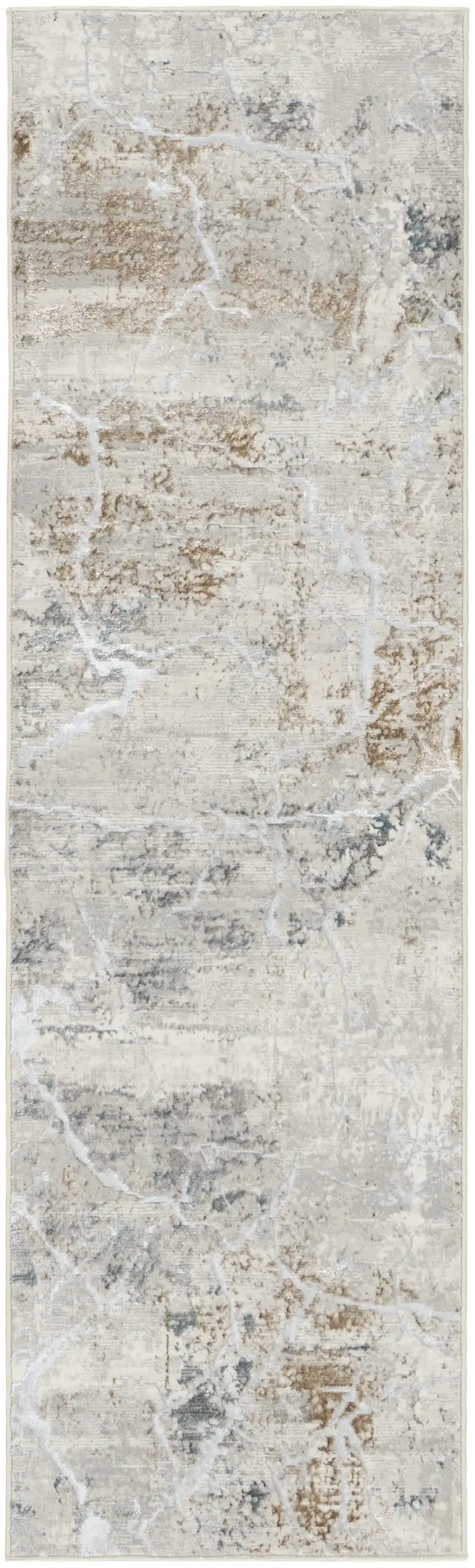 8' Ivory Black and Gray Abstract Non Skid Runner Rug