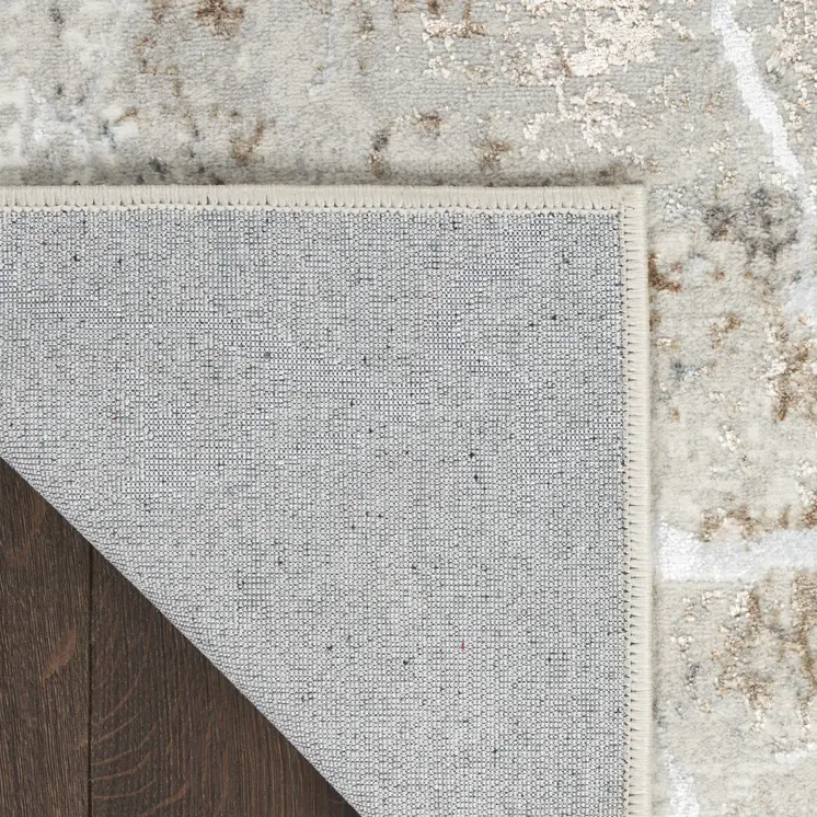 8' Ivory Black and Gray Abstract Non Skid Runner Rug