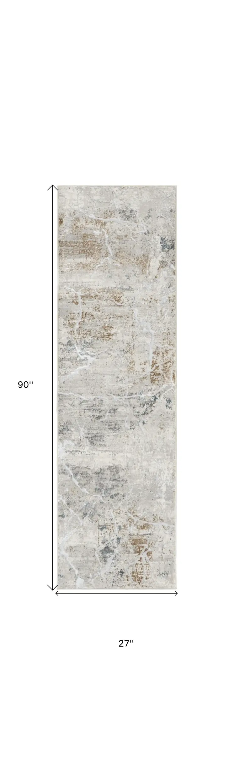 8' Ivory Black and Gray Abstract Non Skid Runner Rug