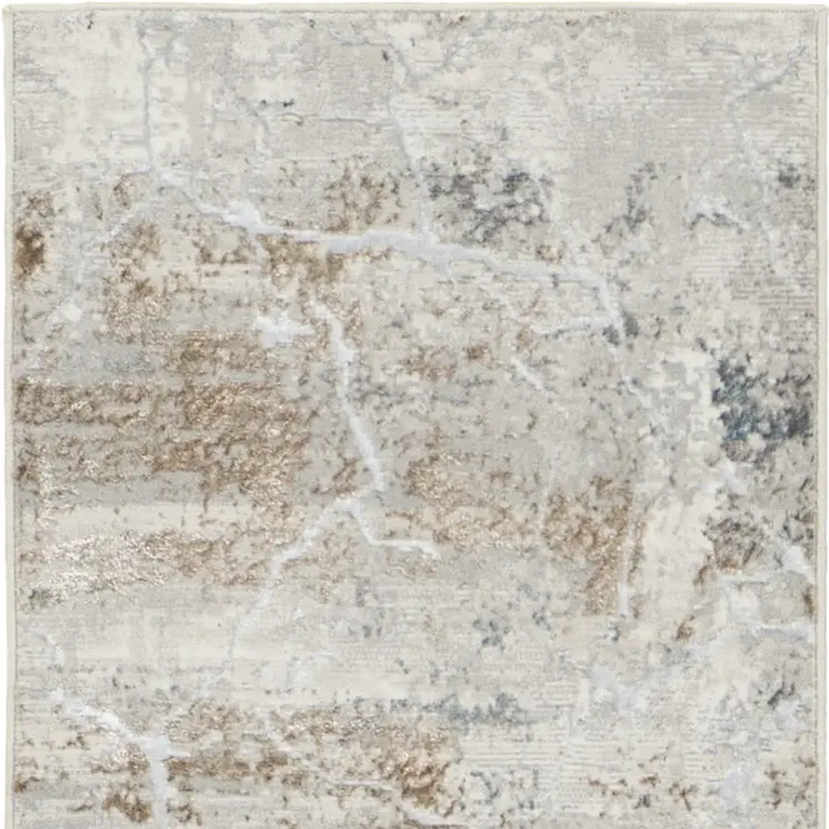 8' Ivory Black and Gray Abstract Non Skid Runner Rug