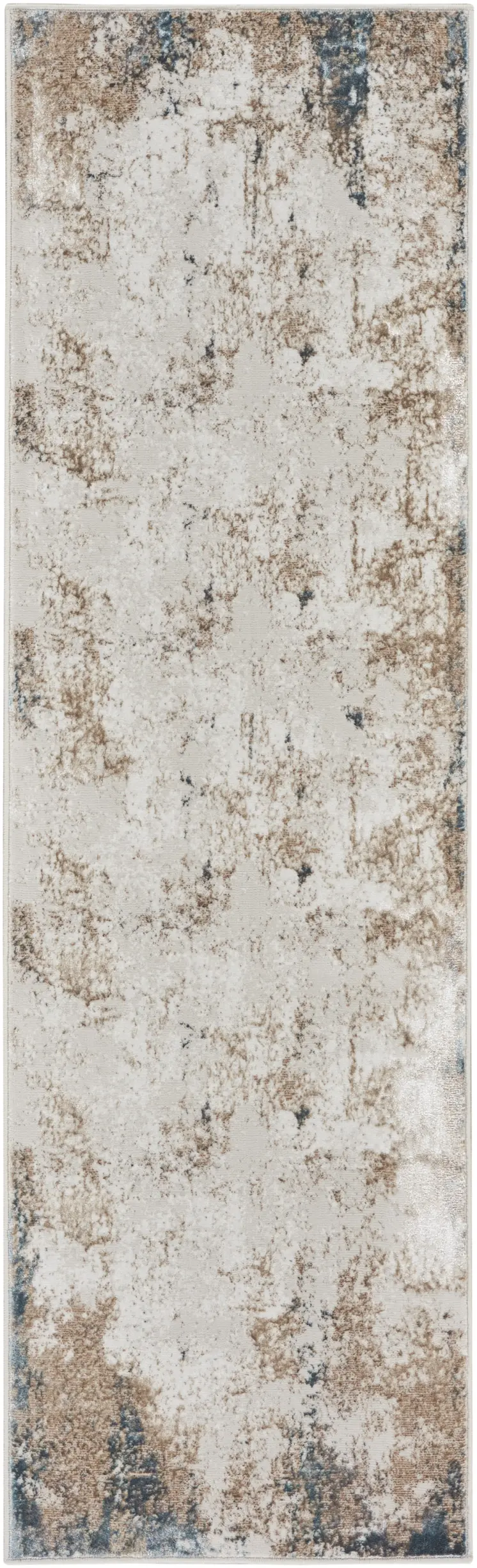 8' Ivory Charcoal and Taupe Abstract Distressed Non Skid Runner Rug