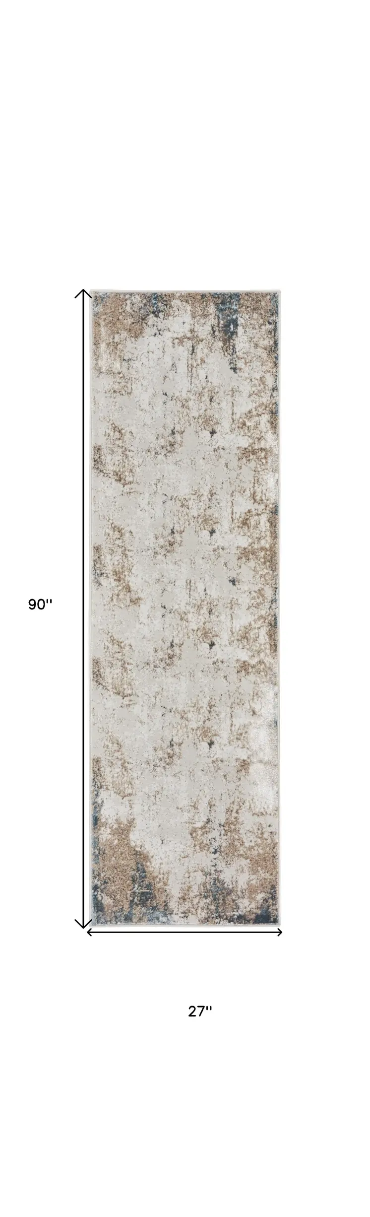 8' Ivory Charcoal and Taupe Abstract Distressed Non Skid Runner Rug