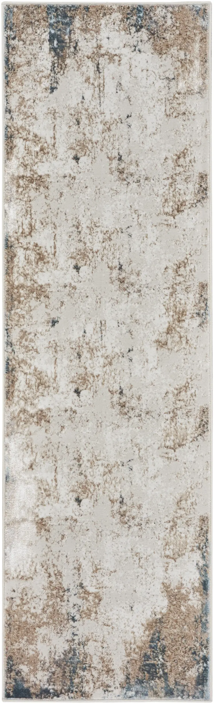 8' Ivory Charcoal and Taupe Abstract Distressed Non Skid Runner Rug
