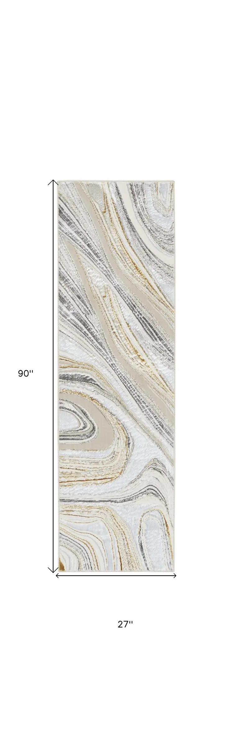 8' Ivory Gold and Gray Abstract Non Skid Runner Rug
