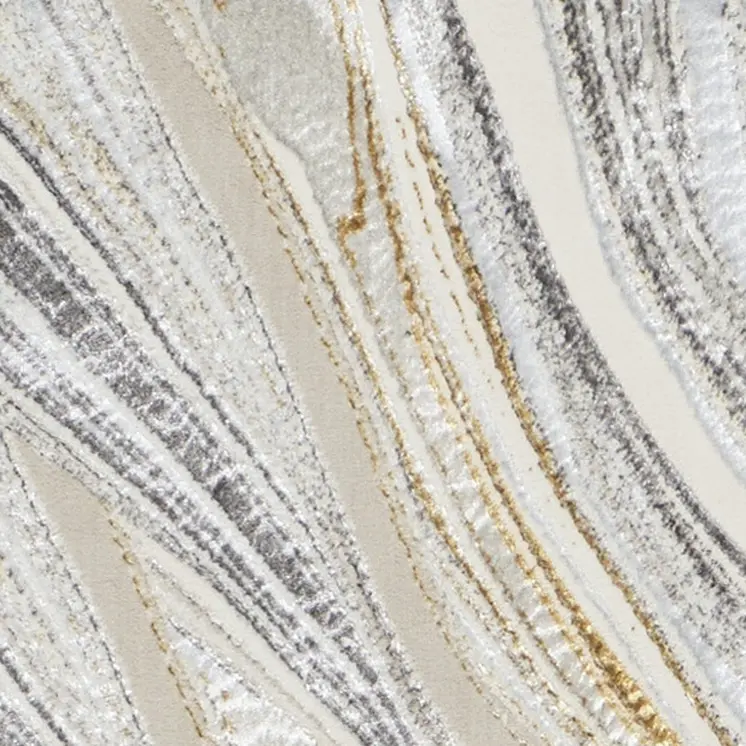 8' Ivory Gold and Gray Abstract Non Skid Runner Rug