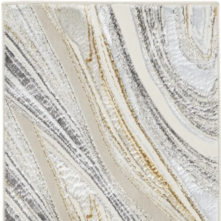 8' Ivory Gold and Gray Abstract Non Skid Runner Rug