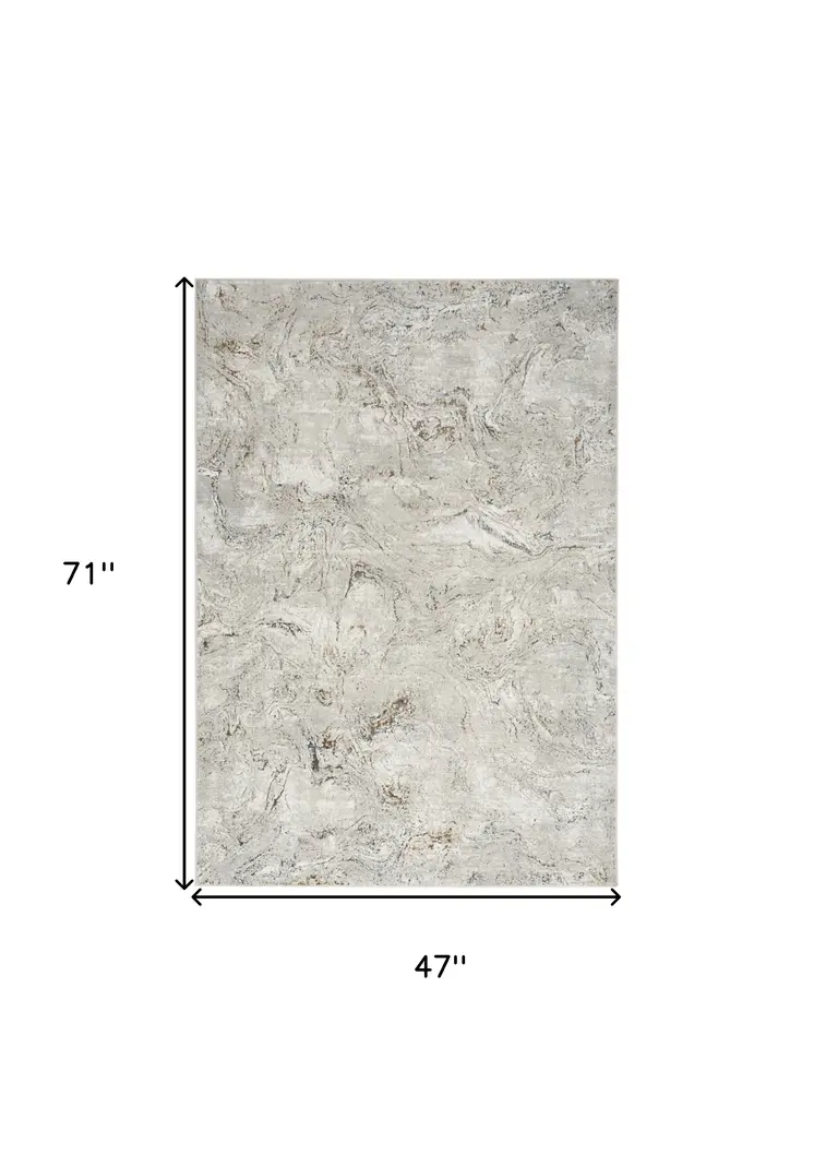 4' X 6' Ivory Brown and Gray Abstract Non Skid Area Rug