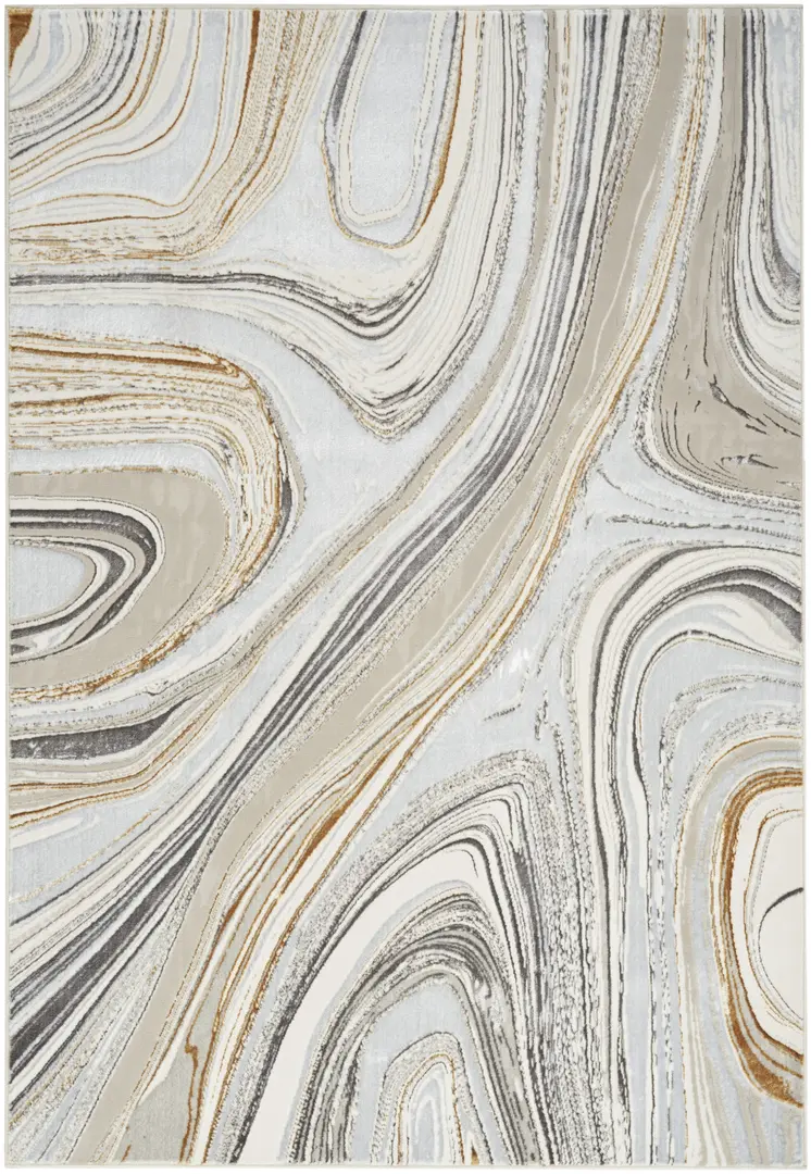 4' X 6' Ivory Gold and Gray Abstract Non Skid Area Rug
