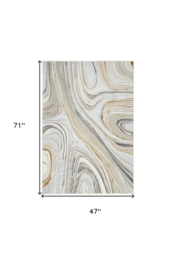 4' X 6' Ivory Gold and Gray Abstract Non Skid Area Rug