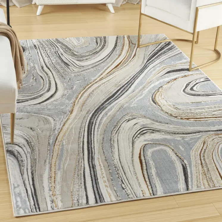 4' X 6' Ivory Gold and Gray Abstract Non Skid Area Rug