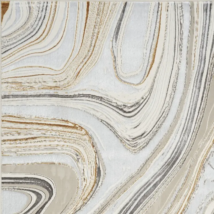 4' X 6' Ivory Gold and Gray Abstract Non Skid Area Rug