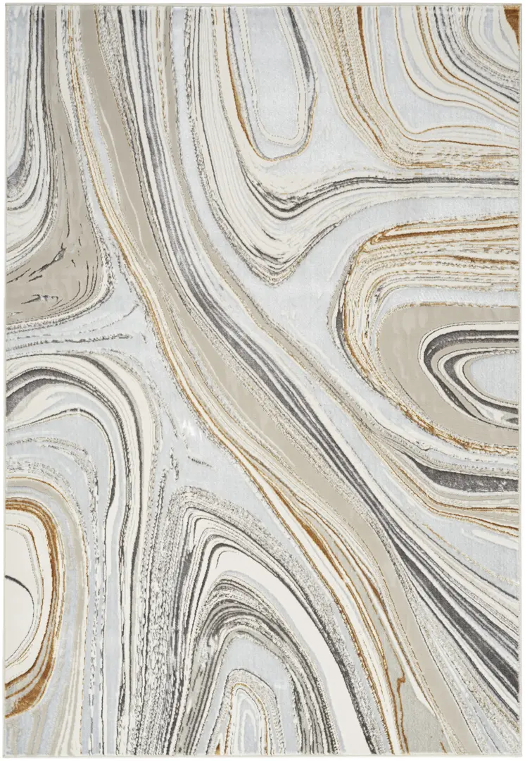 4' X 6' Ivory Gold and Gray Abstract Non Skid Area Rug
