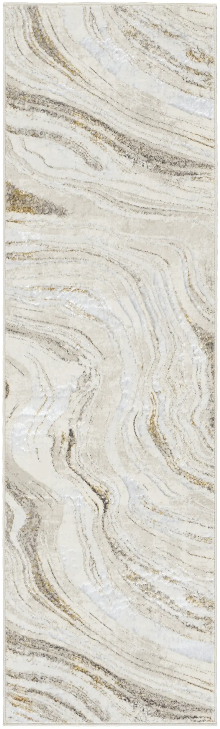 8' Ivory Gold and Gray Abstract Non Skid Runner Rug