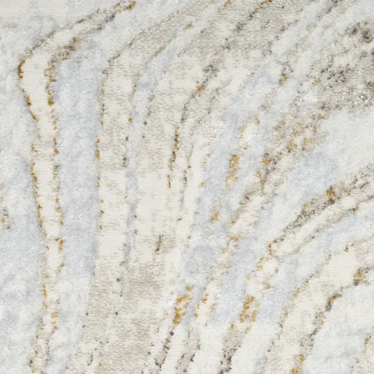 8' Ivory Gold and Gray Abstract Non Skid Runner Rug