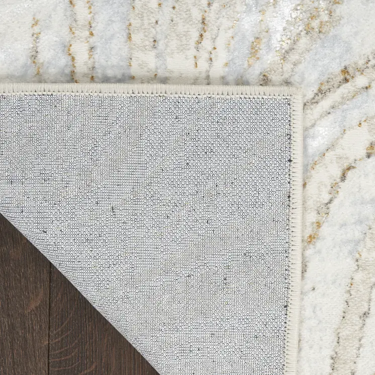 8' Ivory Gold and Gray Abstract Non Skid Runner Rug