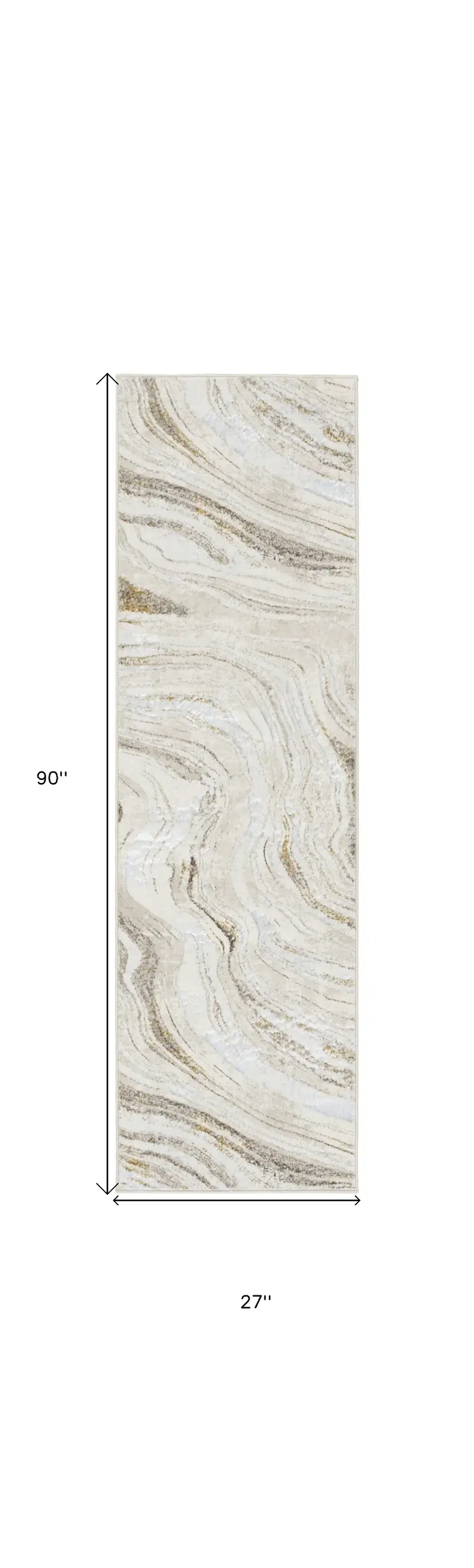 8' Ivory Gold and Gray Abstract Non Skid Runner Rug