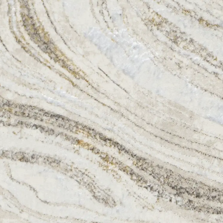 8' Ivory Gold and Gray Abstract Non Skid Runner Rug