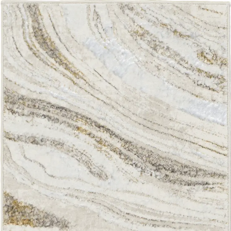 8' Ivory Gold and Gray Abstract Non Skid Runner Rug