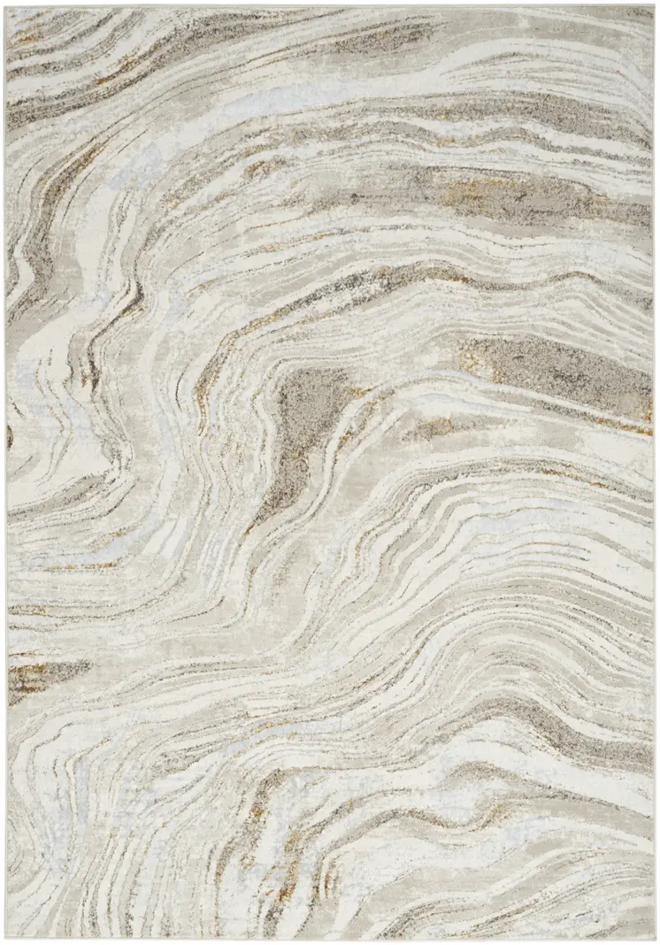 4' X 6' Ivory Gold and Gray Abstract Non Skid Area Rug