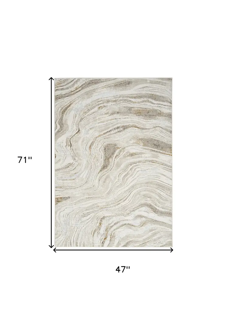 4' X 6' Ivory Gold and Gray Abstract Non Skid Area Rug