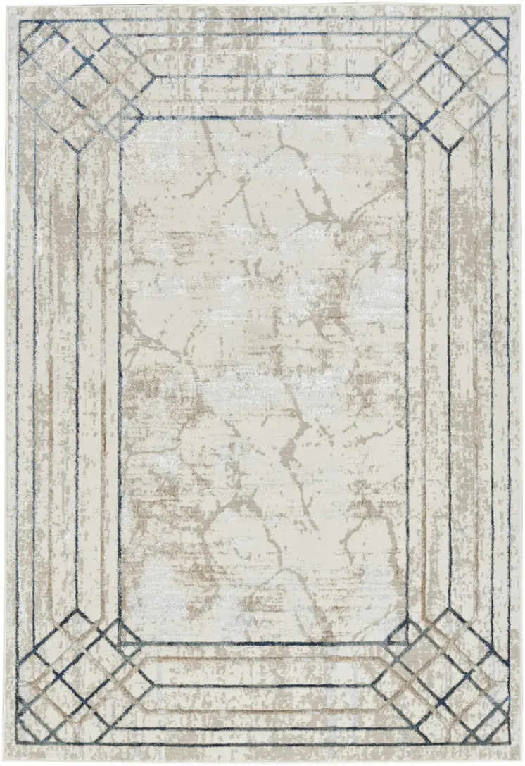 4' X 6' Ivory Black and Taupe Geometric Non Skid Area Rug