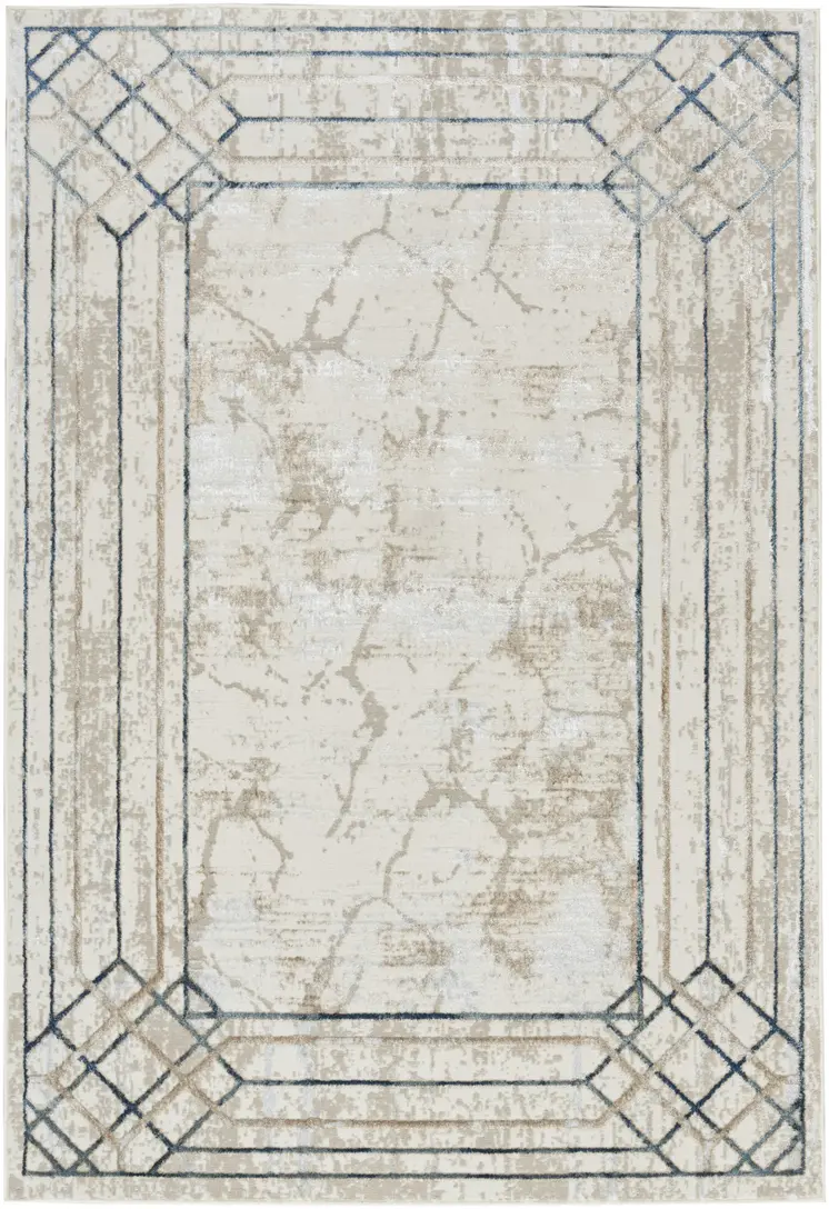 4' X 6' Ivory Black and Taupe Geometric Non Skid Area Rug