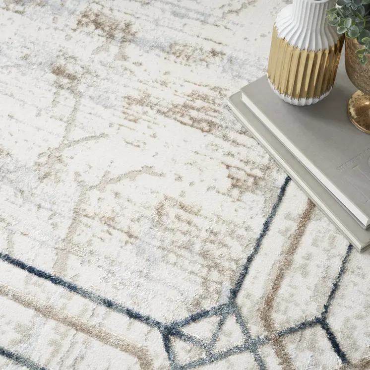 4' X 6' Ivory Black and Taupe Geometric Non Skid Area Rug