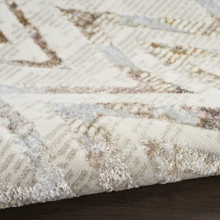 8' Ivory Black and Gray Chevron Distressed Non Skid Runner Rug