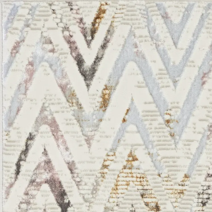 8' Ivory Black and Gray Chevron Distressed Non Skid Runner Rug