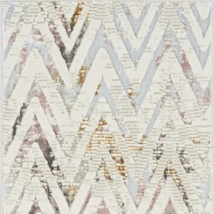 8' Ivory Black and Gray Chevron Distressed Non Skid Runner Rug