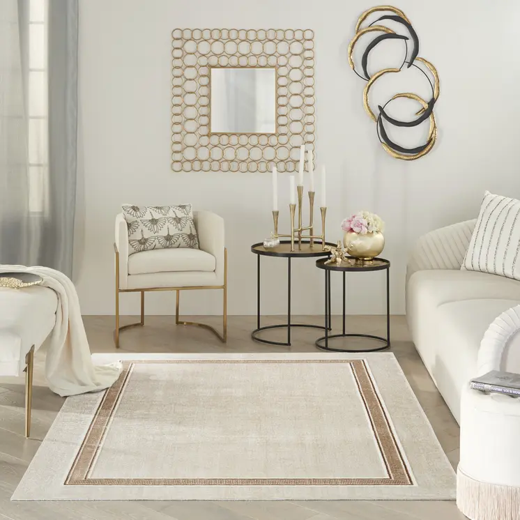 4' X 6' Gray Ivory and Cream Geometric Non Skid Area Rug