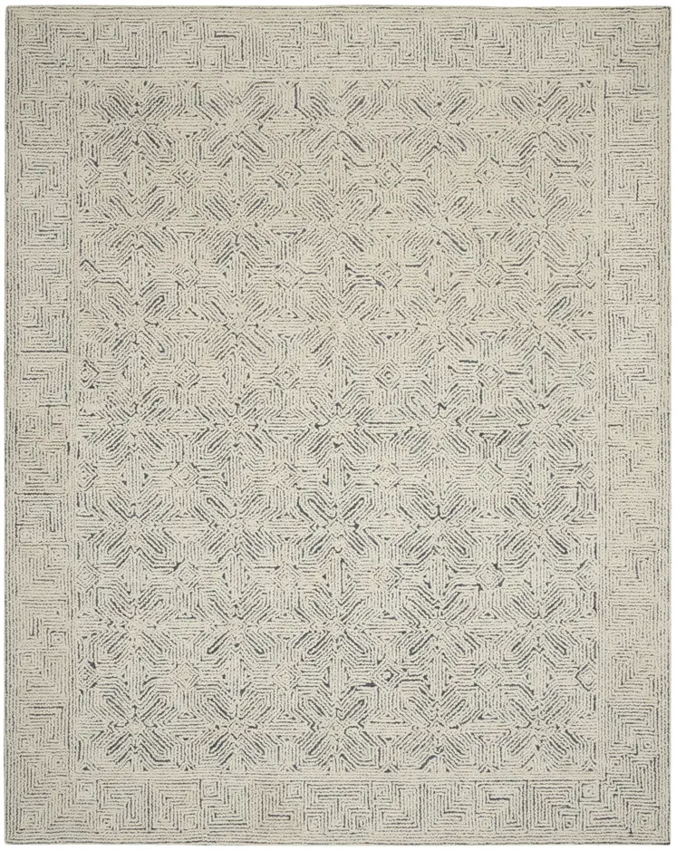 8' X 12' Navy Blue and Ivory Wool Abstract Area Rug