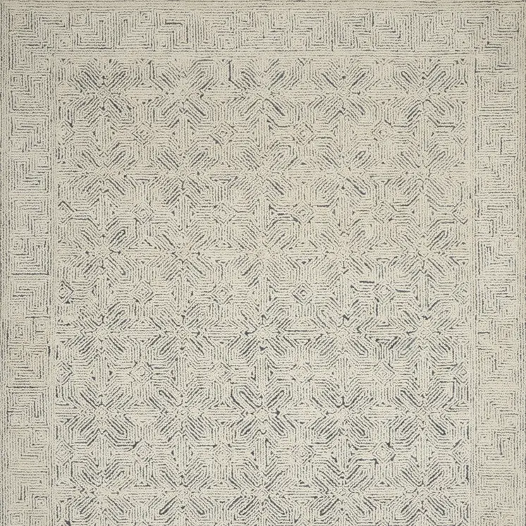 8' X 12' Navy Blue and Ivory Wool Abstract Area Rug