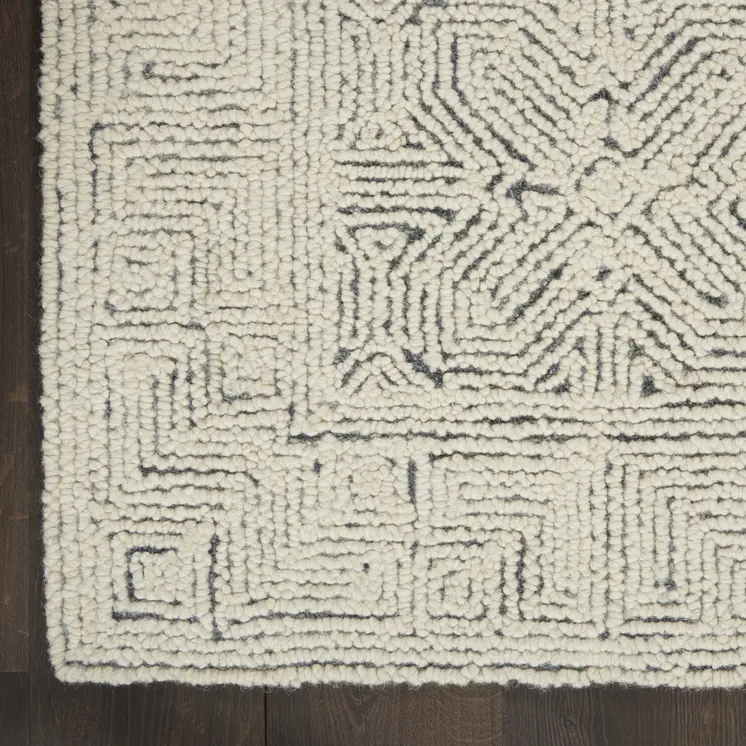 8' X 12' Navy Blue and Ivory Wool Abstract Area Rug