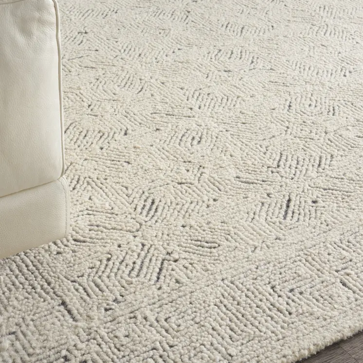 8' X 12' Navy Blue and Ivory Wool Abstract Area Rug