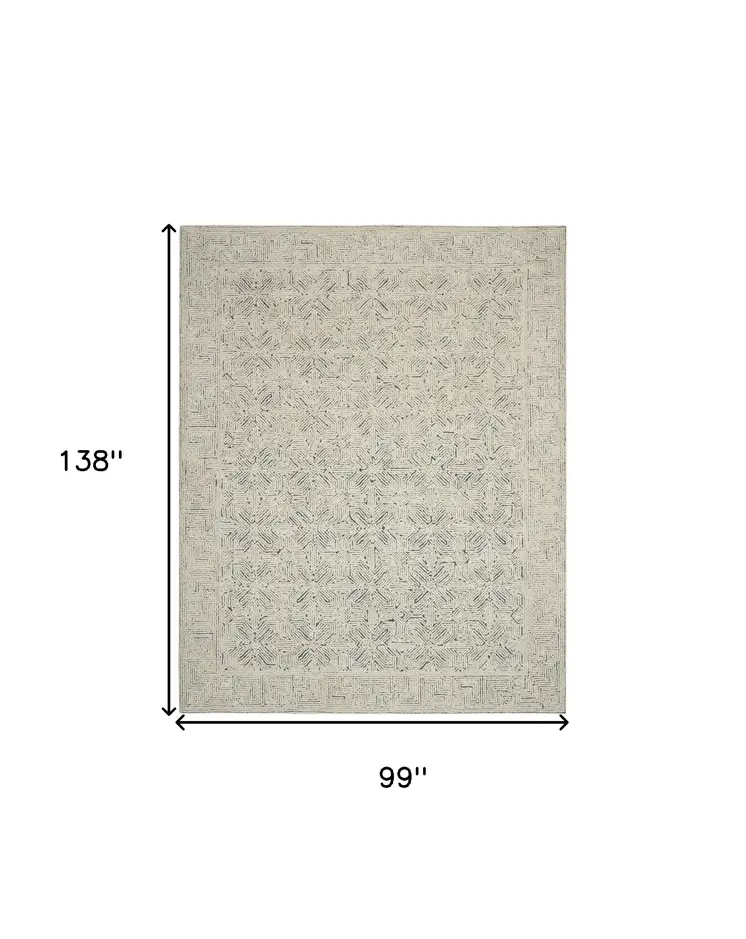 8' X 12' Navy Blue and Ivory Wool Abstract Area Rug