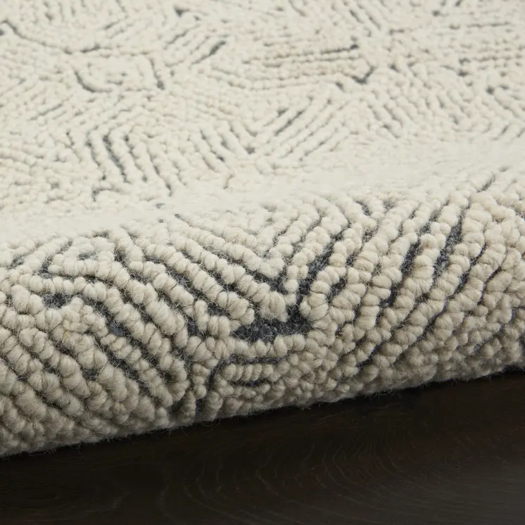 8' X 10' Navy Blue and Ivory Wool Abstract Area Rug