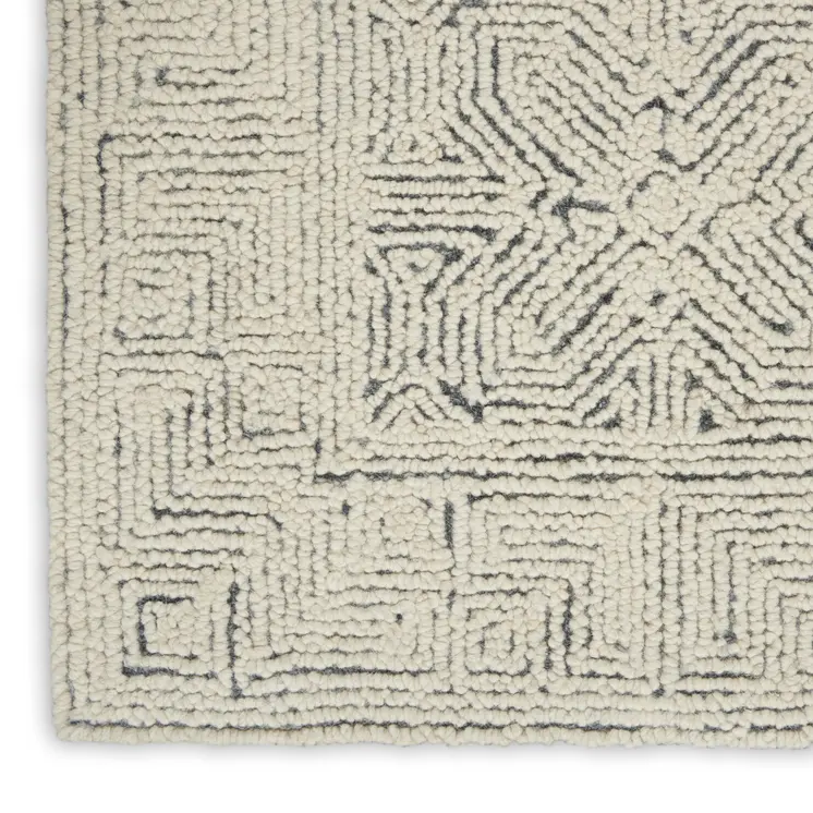 8' X 10' Navy Blue and Ivory Wool Abstract Area Rug