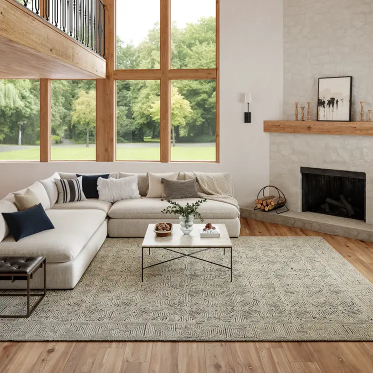 8' X 10' Navy Blue and Ivory Wool Abstract Area Rug