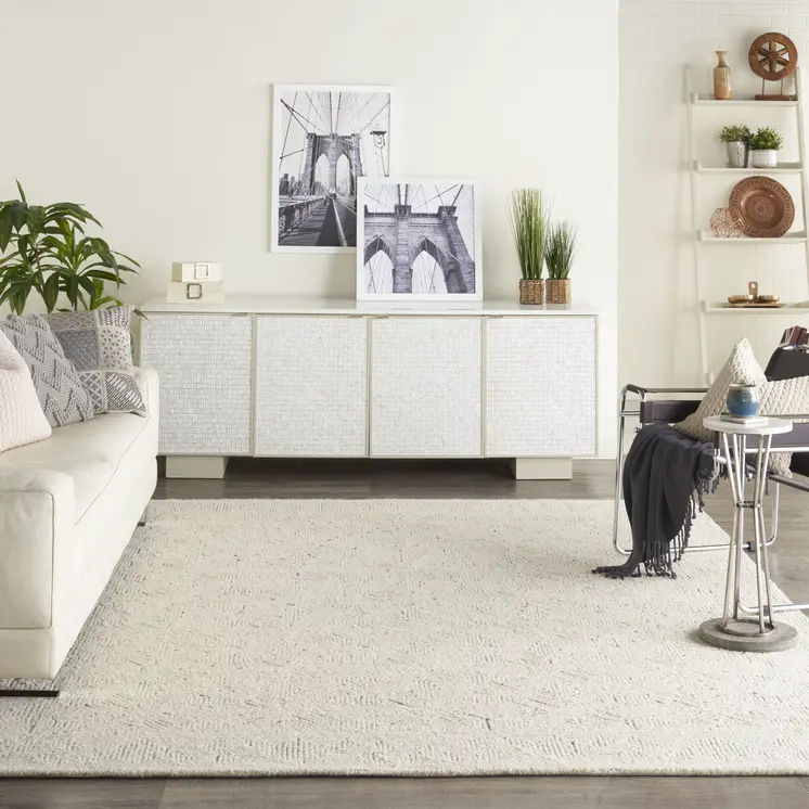 8' X 10' Navy Blue and Ivory Wool Abstract Area Rug