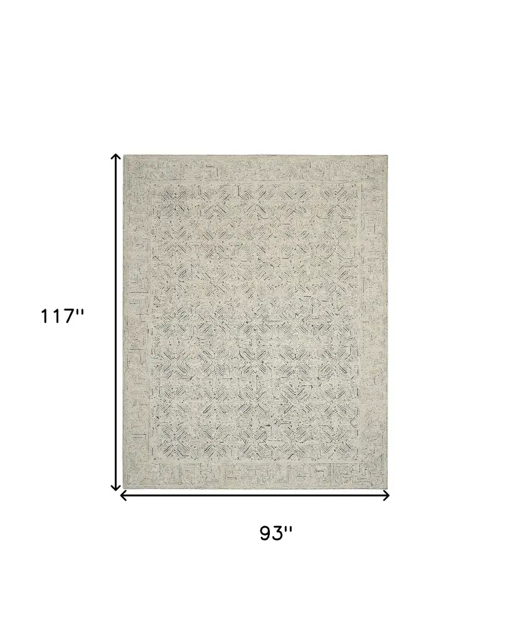 8' X 10' Navy Blue and Ivory Wool Abstract Area Rug