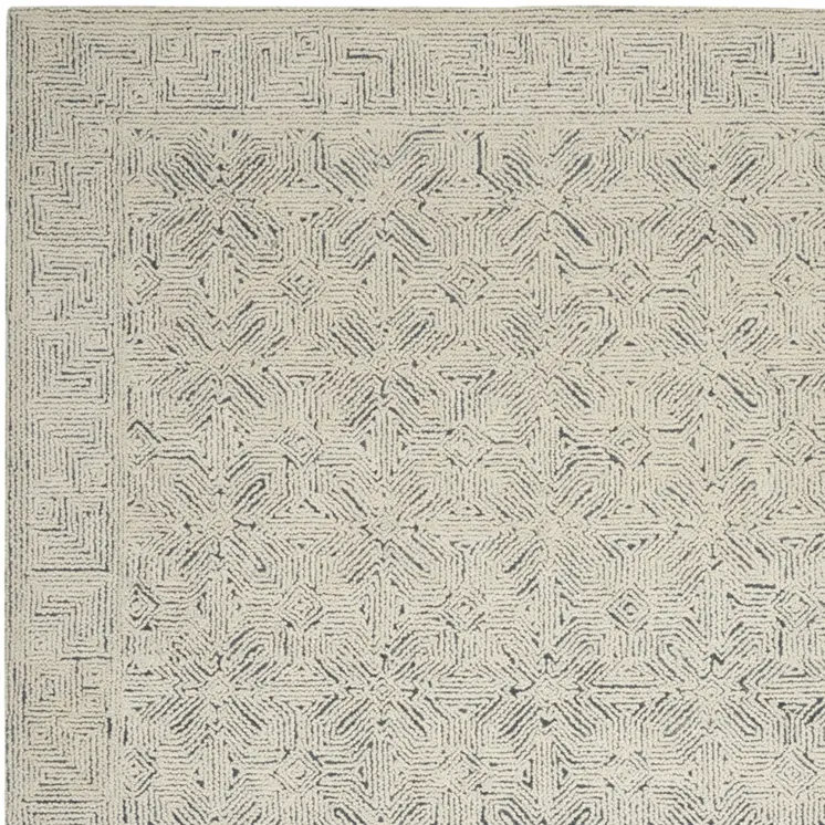 8' X 10' Navy Blue and Ivory Wool Abstract Area Rug