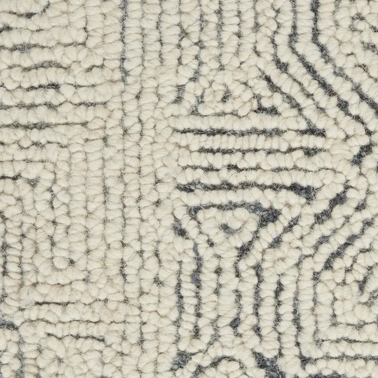 8' Navy Blue and Ivory Wool Abstract Runner Rug