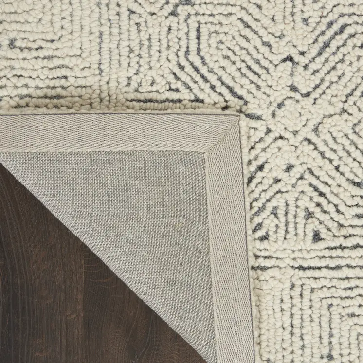 8' Navy Blue and Ivory Wool Abstract Runner Rug