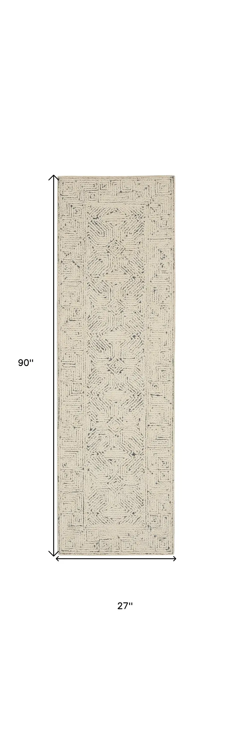 8' Navy Blue and Ivory Wool Abstract Runner Rug