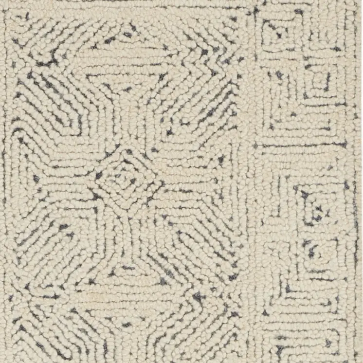 8' Navy Blue and Ivory Wool Abstract Runner Rug
